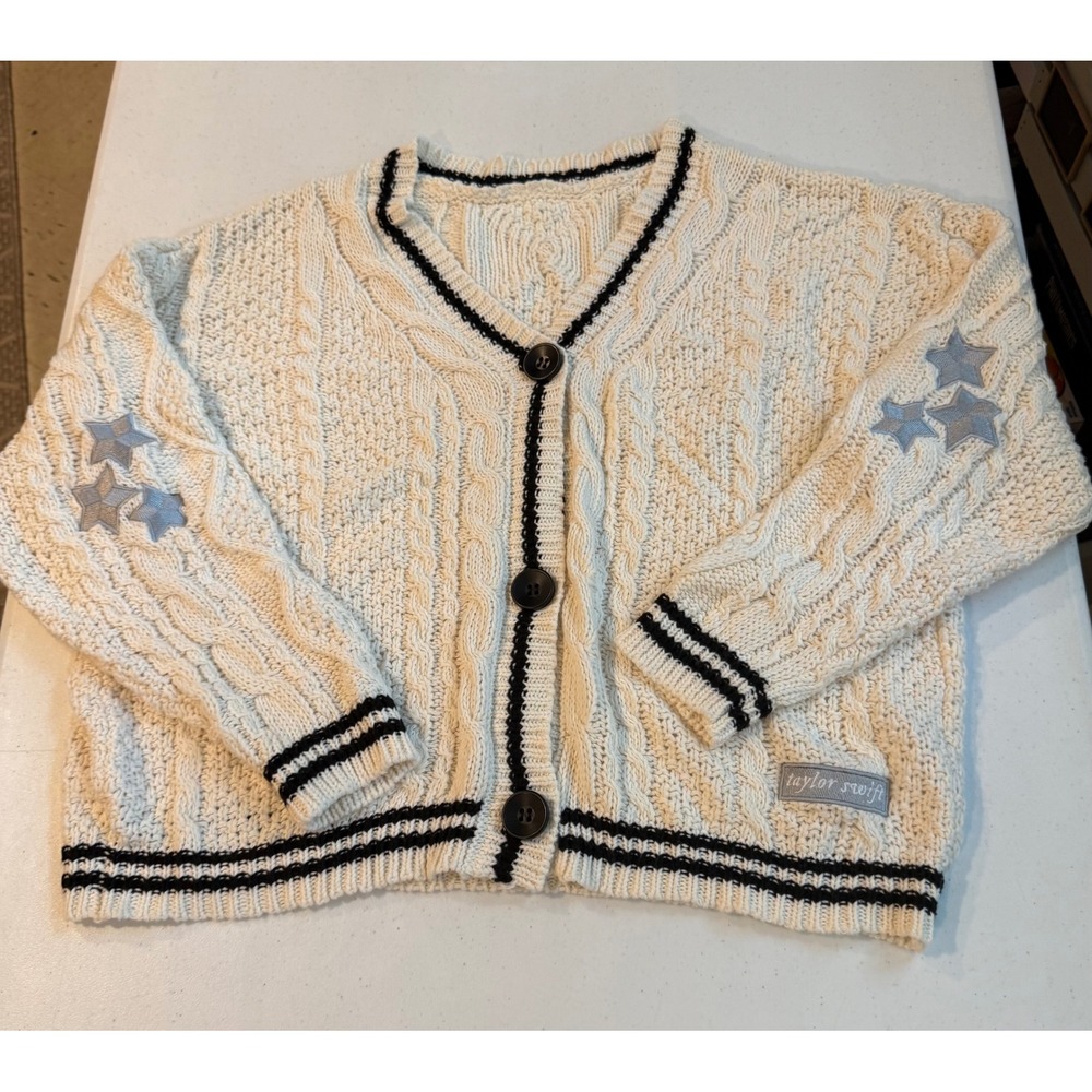 Taylor Swift Folklore Cardigan Cream Cable Knit Star Patch XL/2XL Official Merch